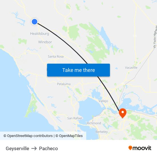 Geyserville to Pacheco map