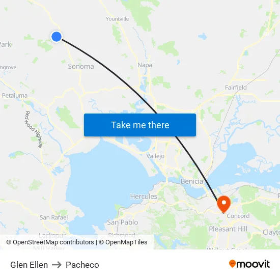 Glen Ellen to Pacheco map