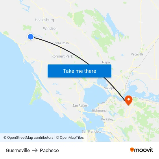 Guerneville to Pacheco map
