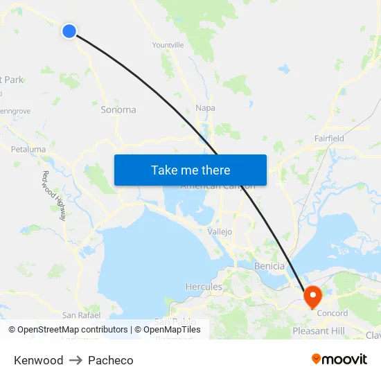 Kenwood to Pacheco map