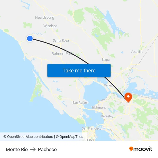 Monte Rio to Pacheco map