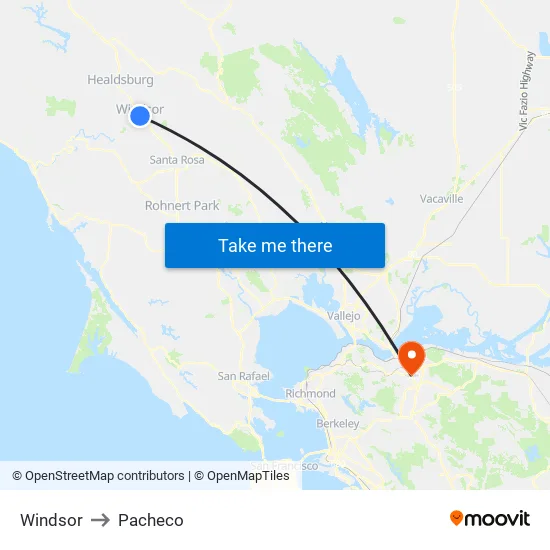 Windsor to Pacheco map