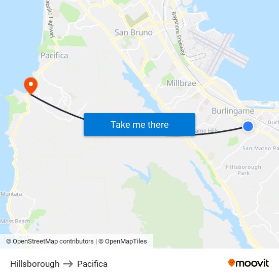 Hillsborough to Pacifica map