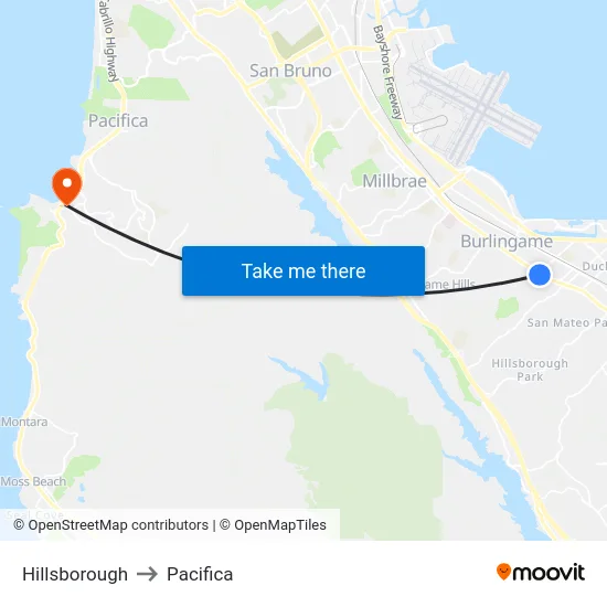 Hillsborough to Pacifica map