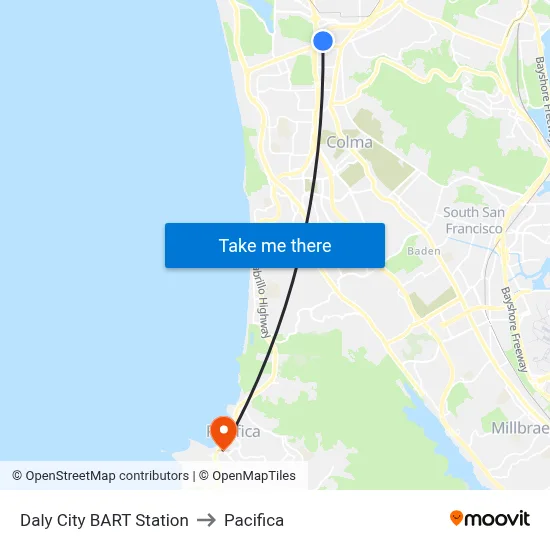 Daly City BART Station to Pacifica map