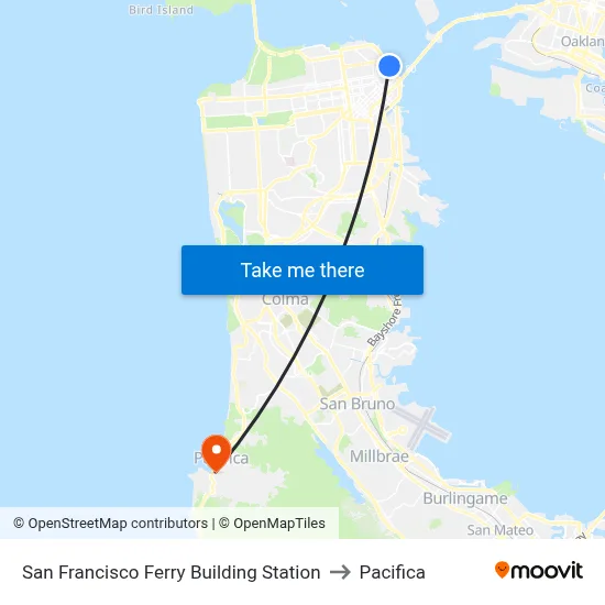 San Francisco Ferry Building Station to Pacifica map