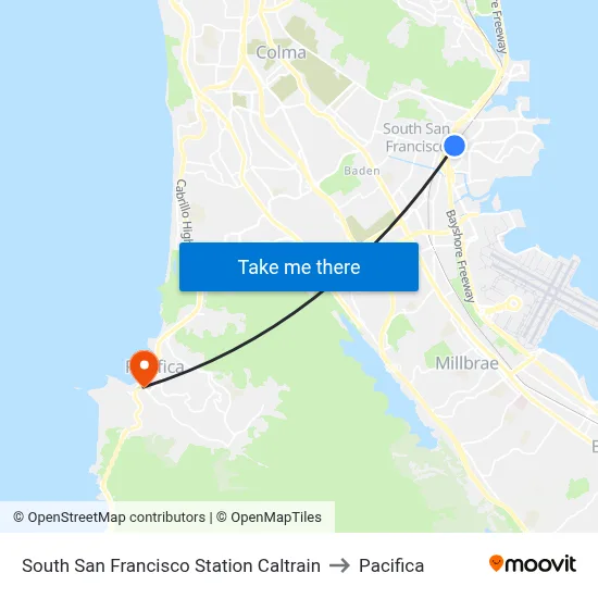 South San Francisco Station Caltrain to Pacifica map