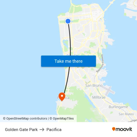 Golden Gate Park to Pacifica map