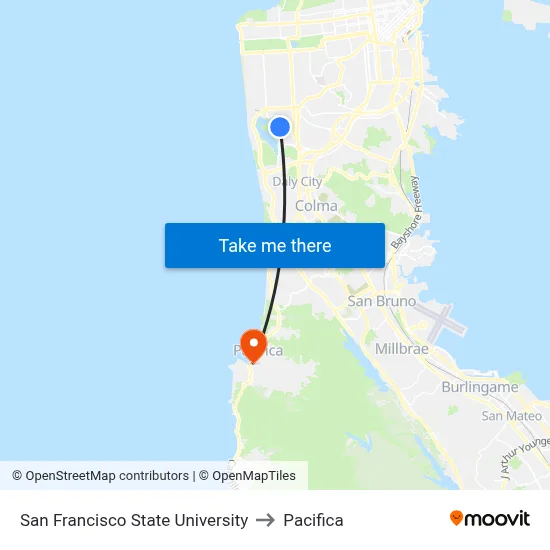 San Francisco State University to Pacifica map