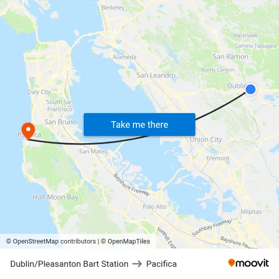 Dublin/Pleasanton Bart Station to Pacifica map