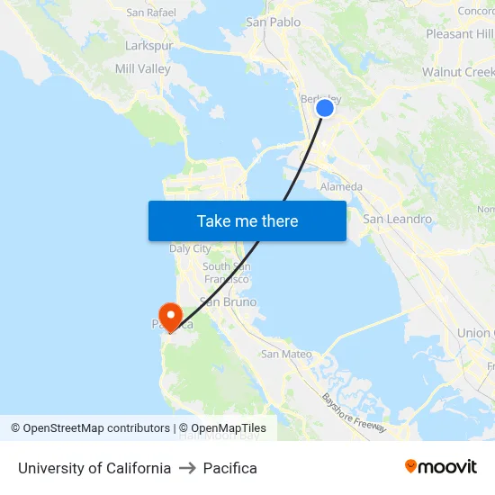 University of California to Pacifica map