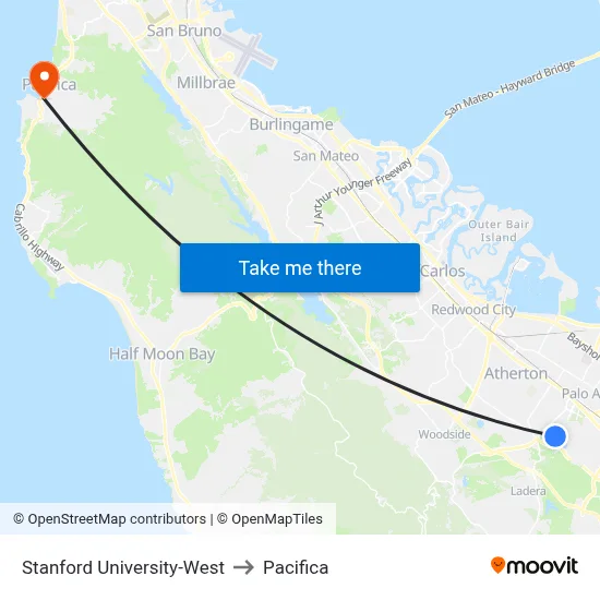 Stanford University-West to Pacifica map