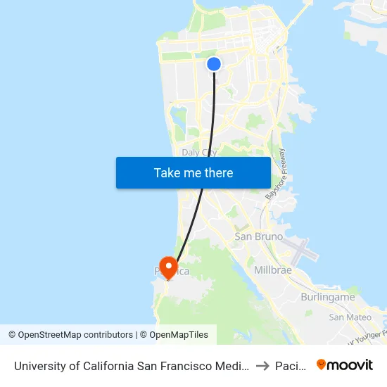 University of California San Francisco Medical Center to Pacifica map