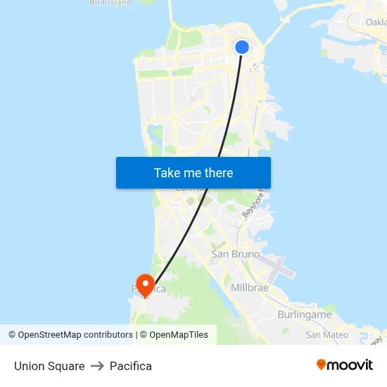 Union Square to Pacifica map
