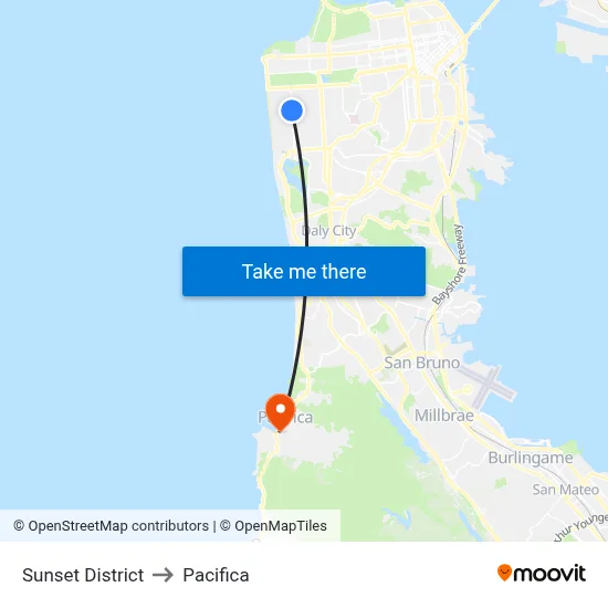 Sunset District to Pacifica map