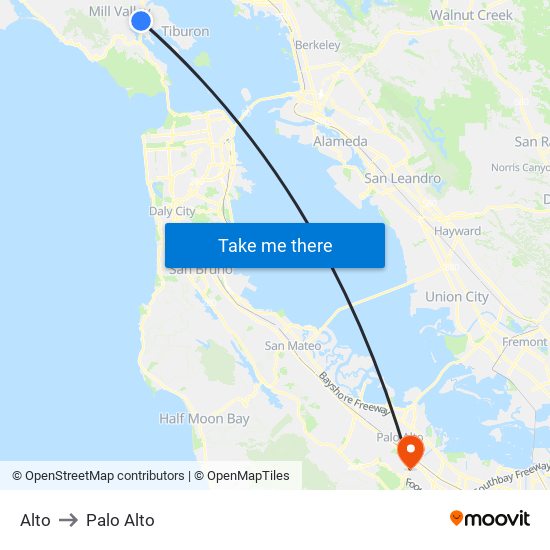 Alto to Palo Alto map