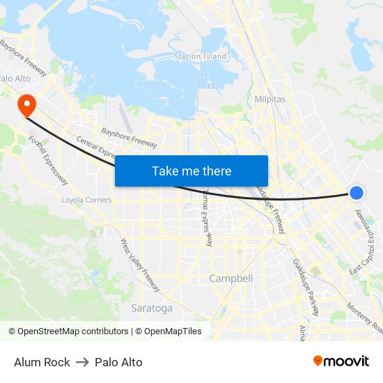 Alum Rock to Palo Alto map