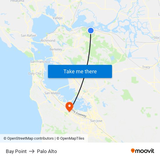 Bay Point to Palo Alto map