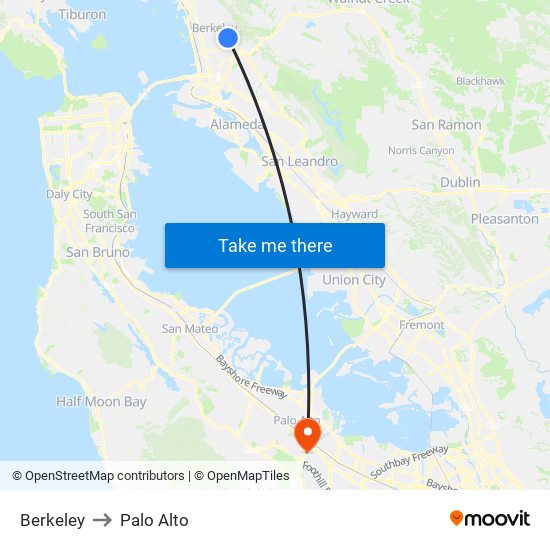 Berkeley to Palo Alto map