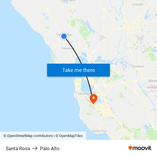 Santa Rosa to Palo Alto map