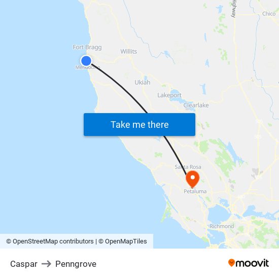 Caspar to Penngrove map