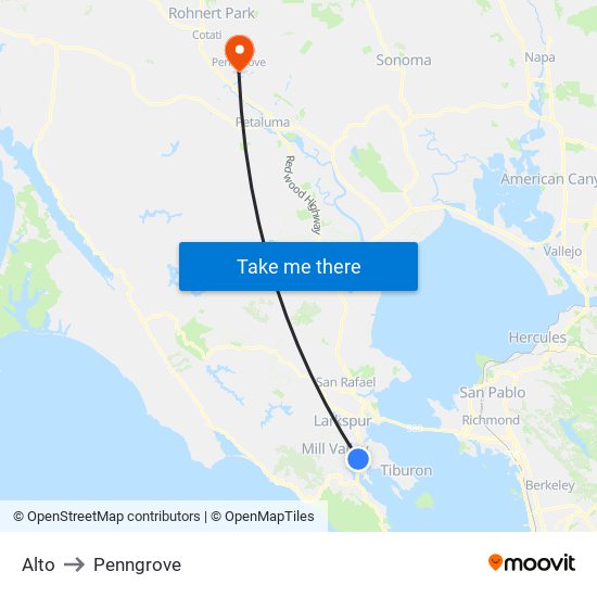 Alto to Penngrove map