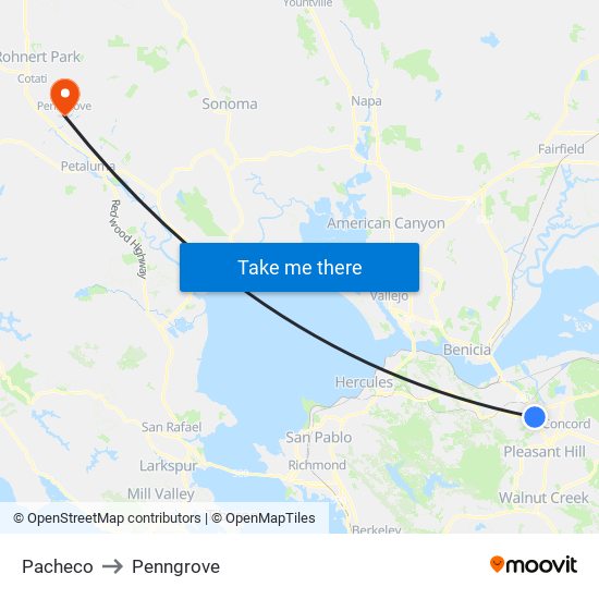 Pacheco to Penngrove map