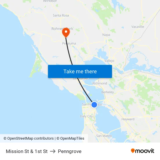 Mission St & 1st St to Penngrove map
