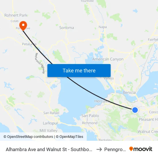 Alhambra Ave and Walnut St - Southbound to Penngrove map