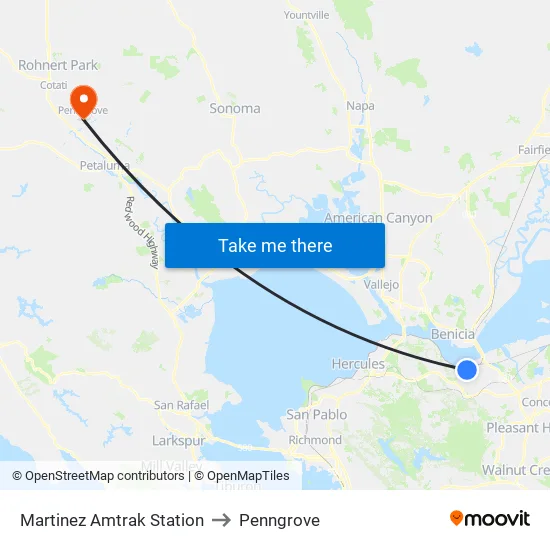 Martinez Amtrak Station to Penngrove map