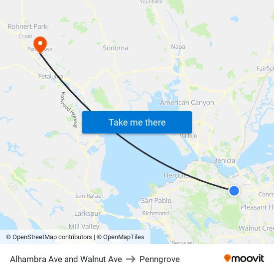 Alhambra Ave and Walnut Ave to Penngrove map