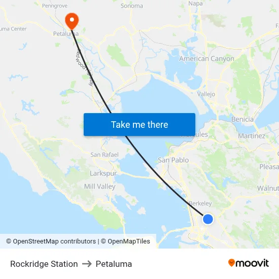 Rockridge Station to Petaluma map
