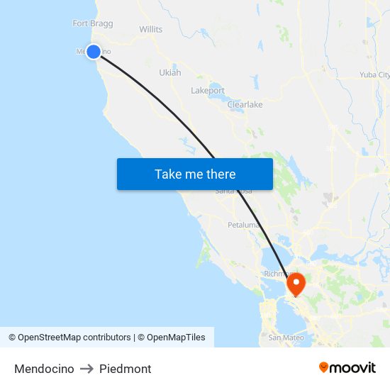 Mendocino to Piedmont map