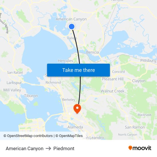 American Canyon to Piedmont map