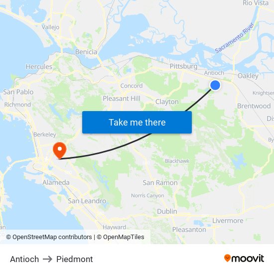 Antioch to Piedmont map