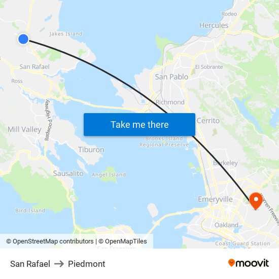 San Rafael to Piedmont map