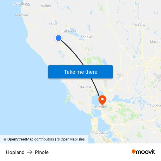 Hopland to Pinole map