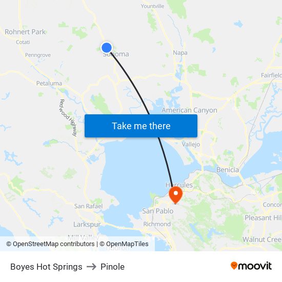 Boyes Hot Springs to Pinole map