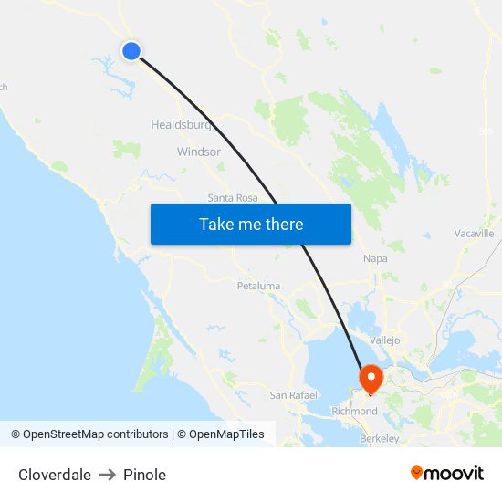 Cloverdale to Pinole map