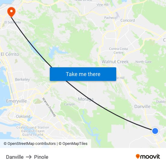 Danville to Pinole map