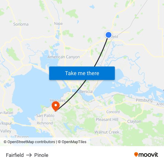 Fairfield to Pinole map