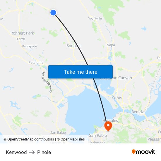 Kenwood to Pinole map