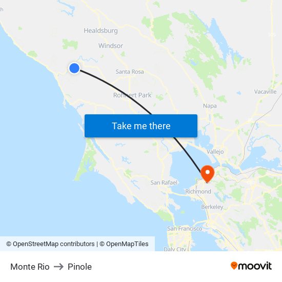 Monte Rio to Pinole map