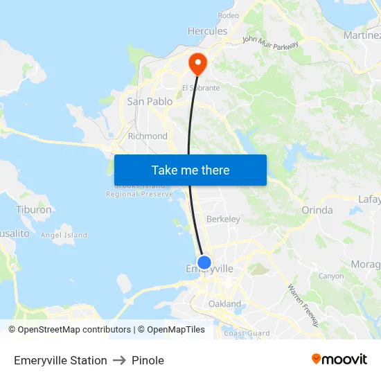 Emeryville Station to Pinole map