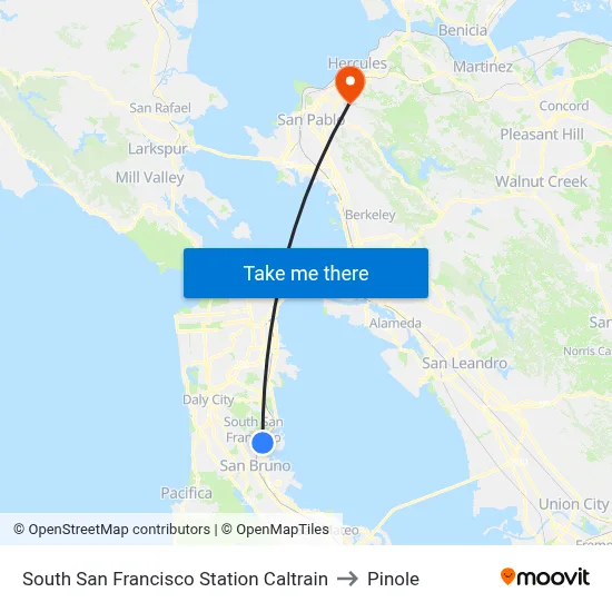South San Francisco Station Caltrain to Pinole map