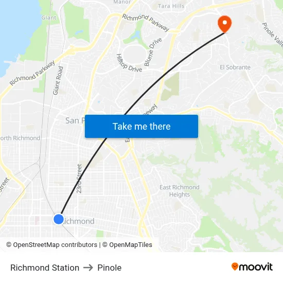 Richmond Station to Pinole map