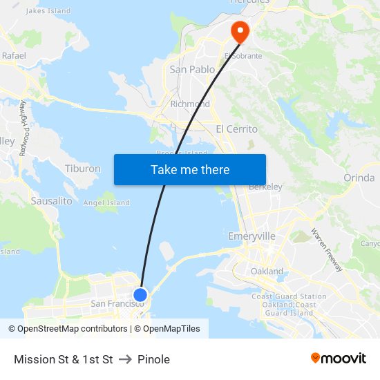 Mission St & 1st St to Pinole map