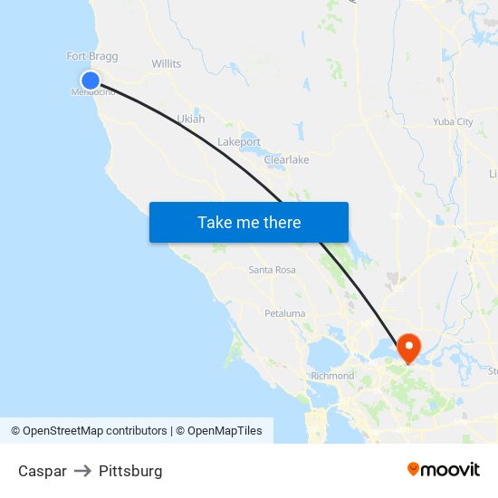 Caspar to Pittsburg map