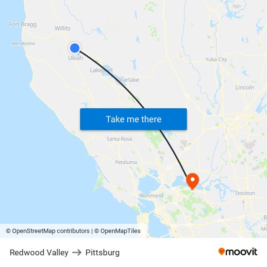 Redwood Valley to Pittsburg map