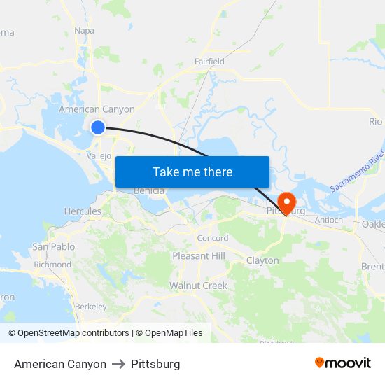 American Canyon to Pittsburg map